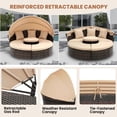 thumbnail image 5 of 4-piece Outdoor Patio Daybed with Retractable Canopy, Rattan Wicker Sectional Conversation Soft Set, Pool Furniture Set with Lifting Ottoman Table, Cushions and Pillows, Khaki, 5 of 9