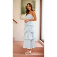 thumbnail image 3 of Women Summer Strapless Maxi Dress Ruffle Tiered Solid Backless Smocked Elegant Flowy Beach Long Dresses Light Blue XL, 3 of 8