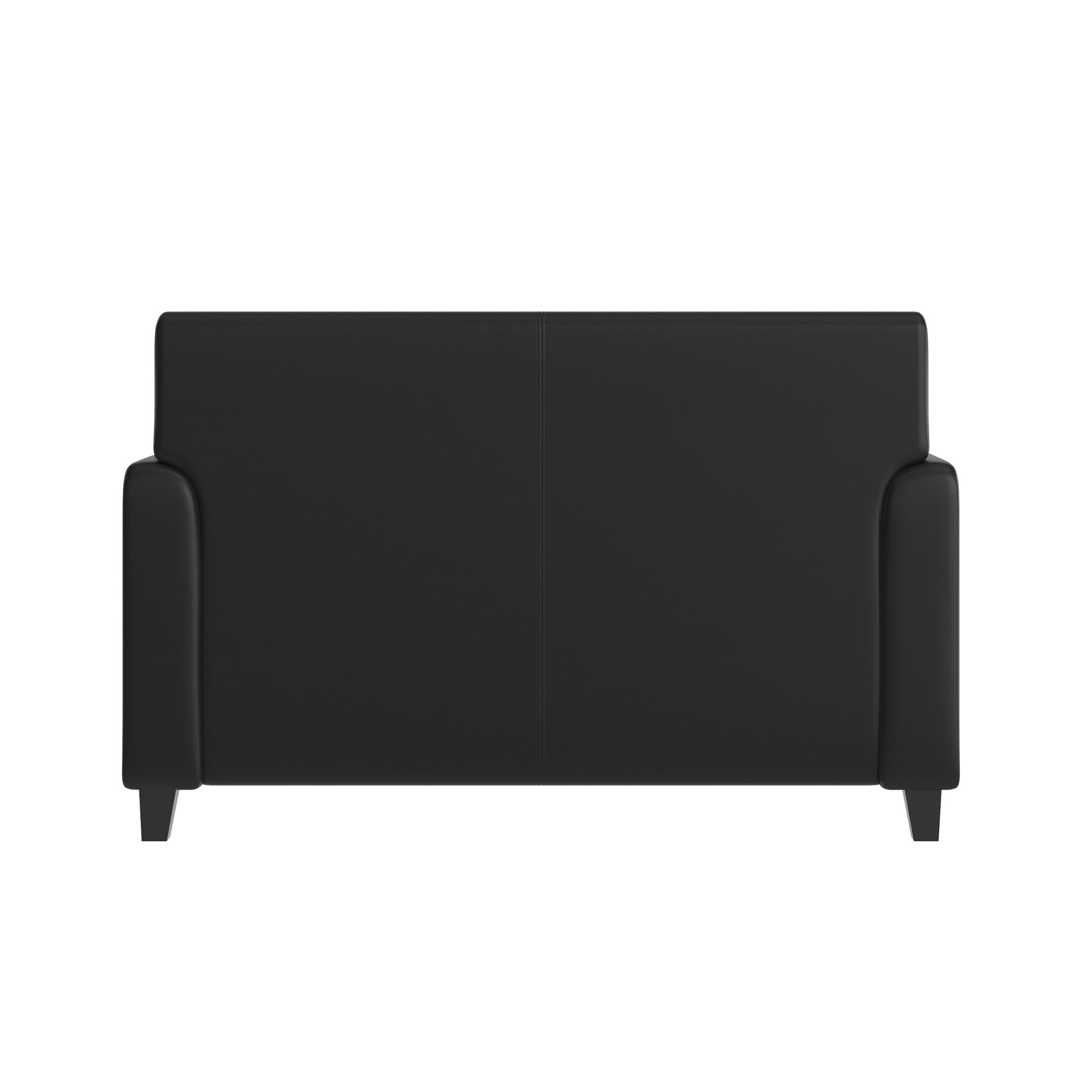 Flash Furniture Black LeatherSoft Reception Loveseat with Right Side Charging Bank, Includes 2 Outlets, 2USB Ports, 1 USB-C Port, Solid Wood Legs