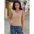 thumbnail image 2 of DARING DIVA Women's Knit Tank Tops Scoop Neck Color Block L Khaki White, 2 of 7