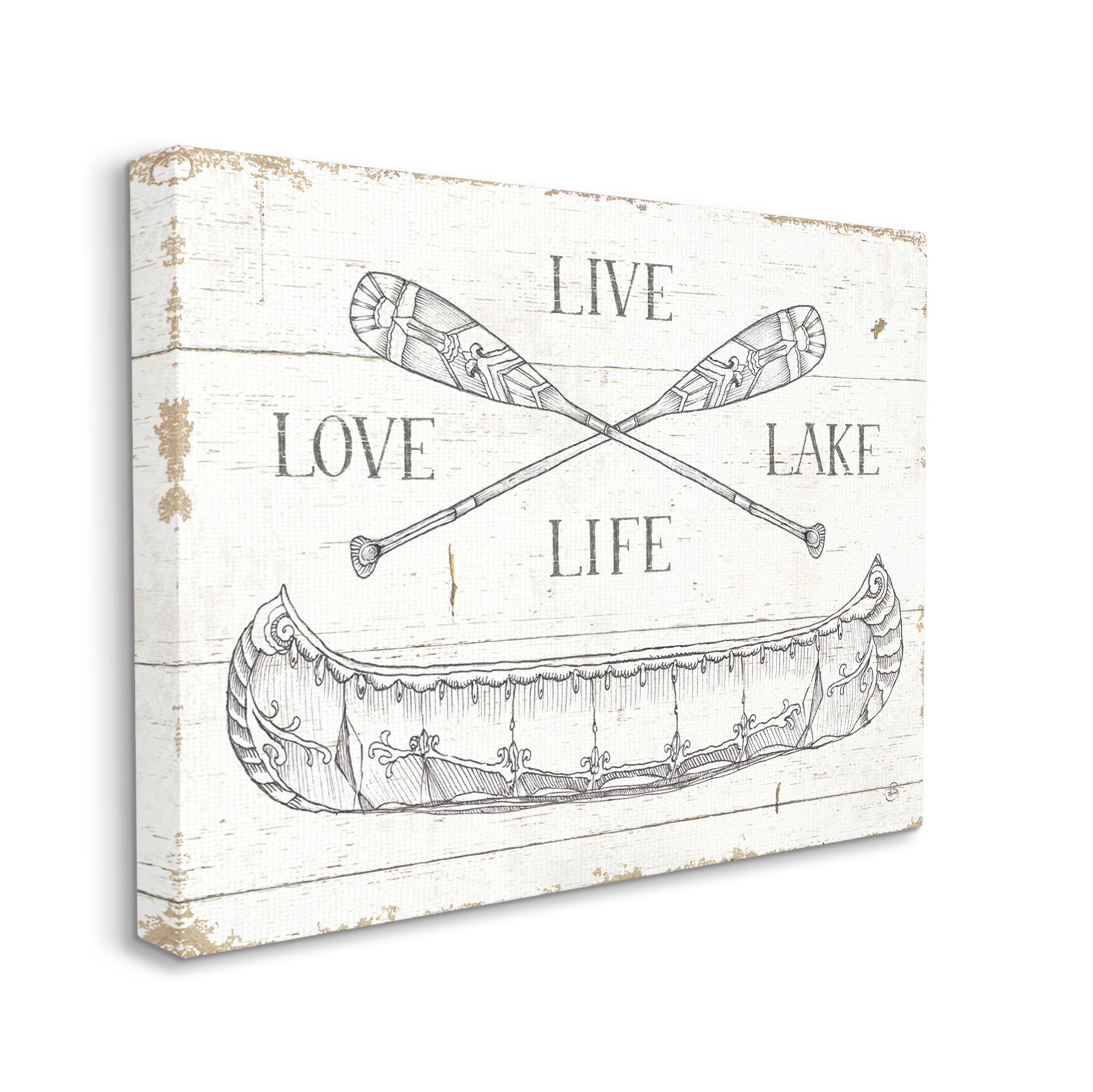 Stupell Industries Live Love Lake Rustic Canoe Oars Graphic Art Gallery Wrapped Canvas Print Wall Art, Design by Daphne Brissonnet