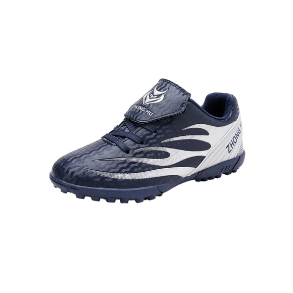 Colisha Espadrilles de Sport pour Enfants Chaussures de Soccer Légères Bout Rond Crampons de Soccer Basketball Lacets Flexibles Bleu Foncé 4Y