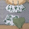 thumbnail image 4 of Virmaxy Tropical Floral Girls 3 Piece Swimsuit Off Shoulder Ruffle Bikini Set with Cover Up Skirt Beach Vacation Outfit,for 6-13 Years Green, 4 of 7