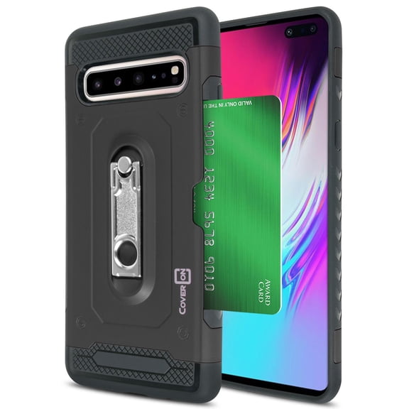 CoverON Samsung Galaxy S10 5G Case with Kickstand and Credit Card Holder Slot - Zipp Series - Heavy Duty Hybrid Phone Cover