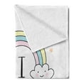 thumbnail image 2 of Saying Soft Flannel Fleece Throw Blanket, I Believe in Miracles Calligraphy Clouds Rainbow, Cozy Plush for Indoor and Outdoor Use, 50" x 60", White Multicolor, by Ambesonne, 2 of 5