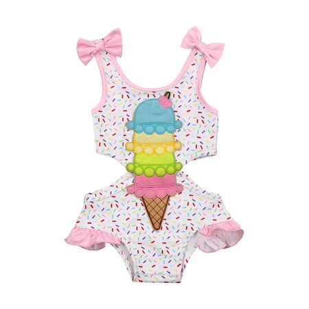 

Gwiyeopda Newborn Baby Girl Sleeveless Backless Bow Ice Cream Swimming Swimsuit Bathing Suit