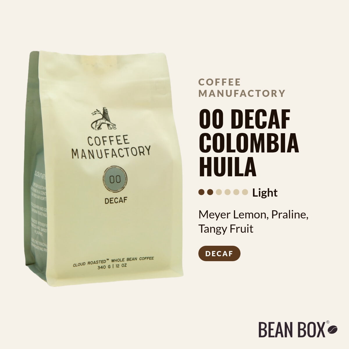 00 Decaf Colombia Huila - Roasted by Coffee Manufactory - Whole Bean Coffee - 12oz Bag