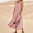 thumbnail image 1 of TIMIFIS Robes Maxi pour Femmes Robe d'Été de Plage Coton Lin Col Rond Sans Manches Longues Robes Grande Taille Camisole Chemises Robe avec Poches, 1 of 5