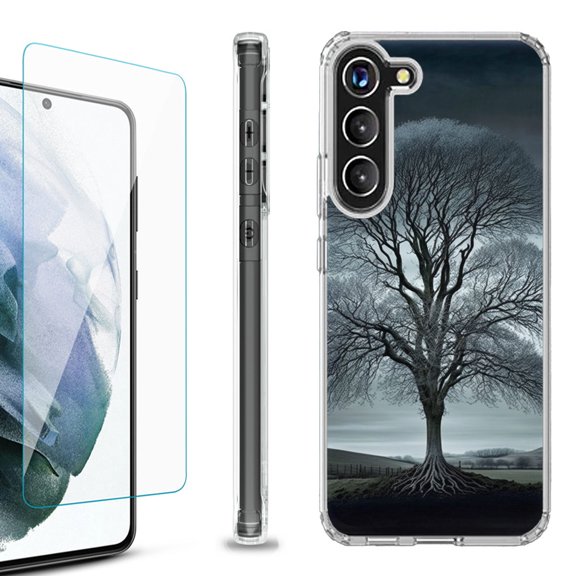OneToughShield ® for Samsung Galaxy S23  S23 Plus 5G Shockproof Bumper Phone Case, with Tempered Glass Screen Protector - Winter Tree