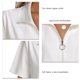 thumbnail image 3 of Camisa holgada blanca con cuello, talla L, top de verano de manga corta con cierre de un cuarto para mujer, 3 of 4