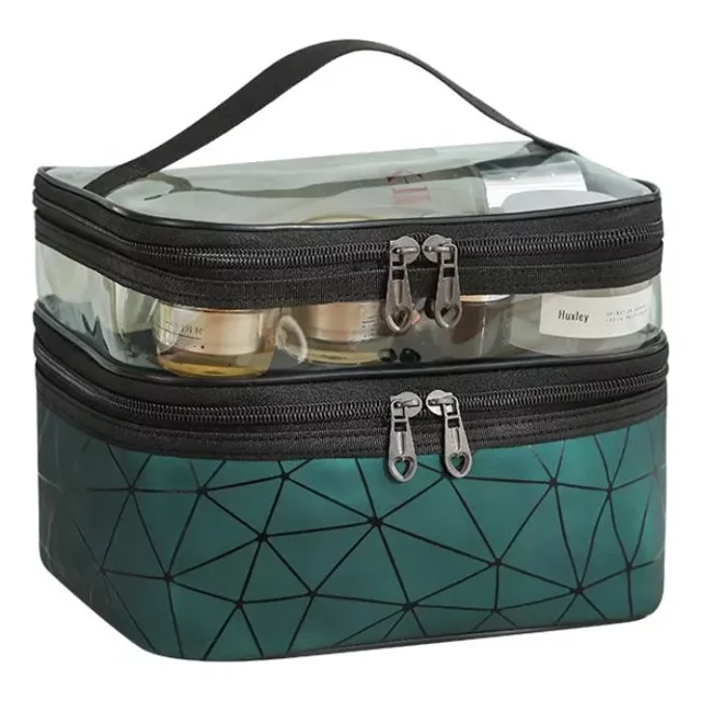 Belle Mountains HTS-0395 Neceser Maquillaje De Viaje De Doble Capa Cosmetiquera Bolsa Verde