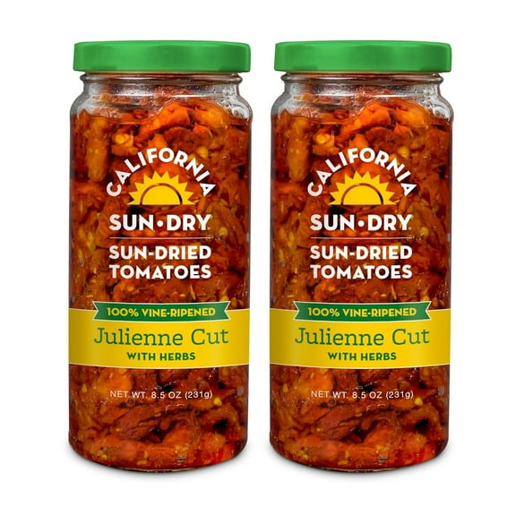 Sun-Dried Tomatoes in Oil, 8.5oz (Pack of 2) Julienne Cut with Herbs by CALIFORNIA SUN DRY | Naturally Gluten-Free and Antioxidant Rich