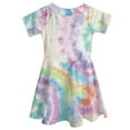 thumbnail image 4 of Renewold Stylish A-Line Swing Dresses for Kids Girls 11-12 T Loose A-Line Dress Colorful Tie Dye Short Sleeve Knee Length Dress Soft One-Shoulder Princess Sundress, 4 of 5