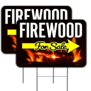 Firewood For Sale (Arrow) 2 Pack Double-Sided Yard Signs 16" x 24" with Metal Stakes (Made in the USA)