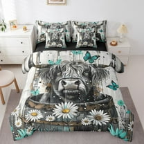Erosebridal Highland Bull Bed in a Bag King Size, Chic Daisy Butterfly Bed Set, Rustic Farmhouse Decorative, Reversible 7pcs