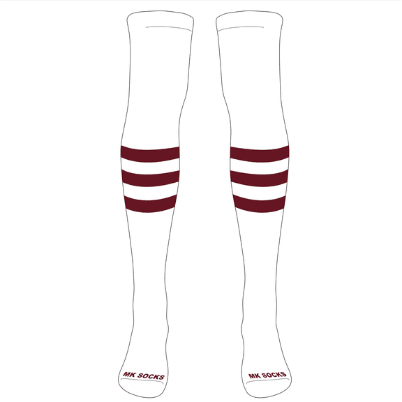 MK Socks Striped Over the Knee Baseball, Football Socks (A) White, Cardinal (XS)