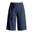 thumbnail image 6 of Bermuda Shorts for Women with Pockets Knee Length Elastic Waisted Long Shorts Casual Workout Side Tie Shorts with Pockets Dark Blue XL, 6 of 7