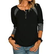 Uerlsty Womens Long Sleeve Striped Casual Tops T-Shirt Ladies Button Down Blouse Pullover Jumper
