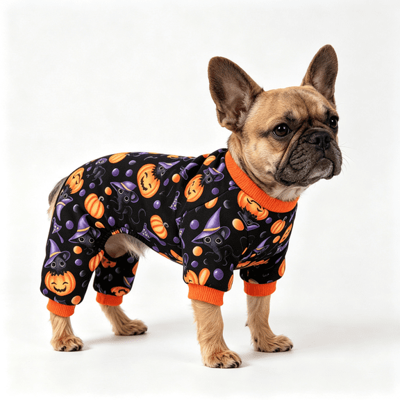 Dog Halloween Pajamas Soft Four‑Leg Pet Jumpsuit Festive Pumpkin Cat Printed Sleep Suit Holiday Apparel for Small Medium and Large Dogs Indoor Daily Use (M)