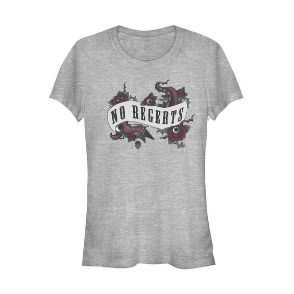 Junior's Addams Family No Regrets Joke Tattoo Graphic Tee Athletic Heather Large