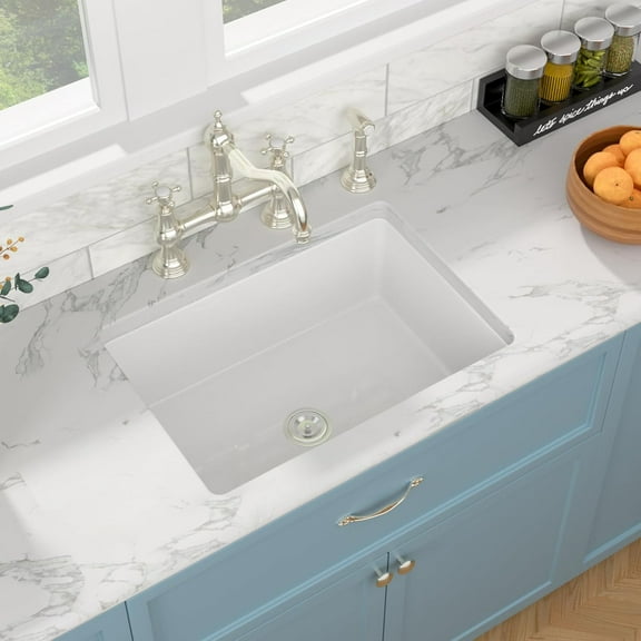 Sarlai 27 Inch White Undermount Sink Fireclay 27x19 Inch White Kitchen Sink Dual Drop in & Undermount Kitchen Sinks Single Bowl Deep Porcelain Ceramic Basin