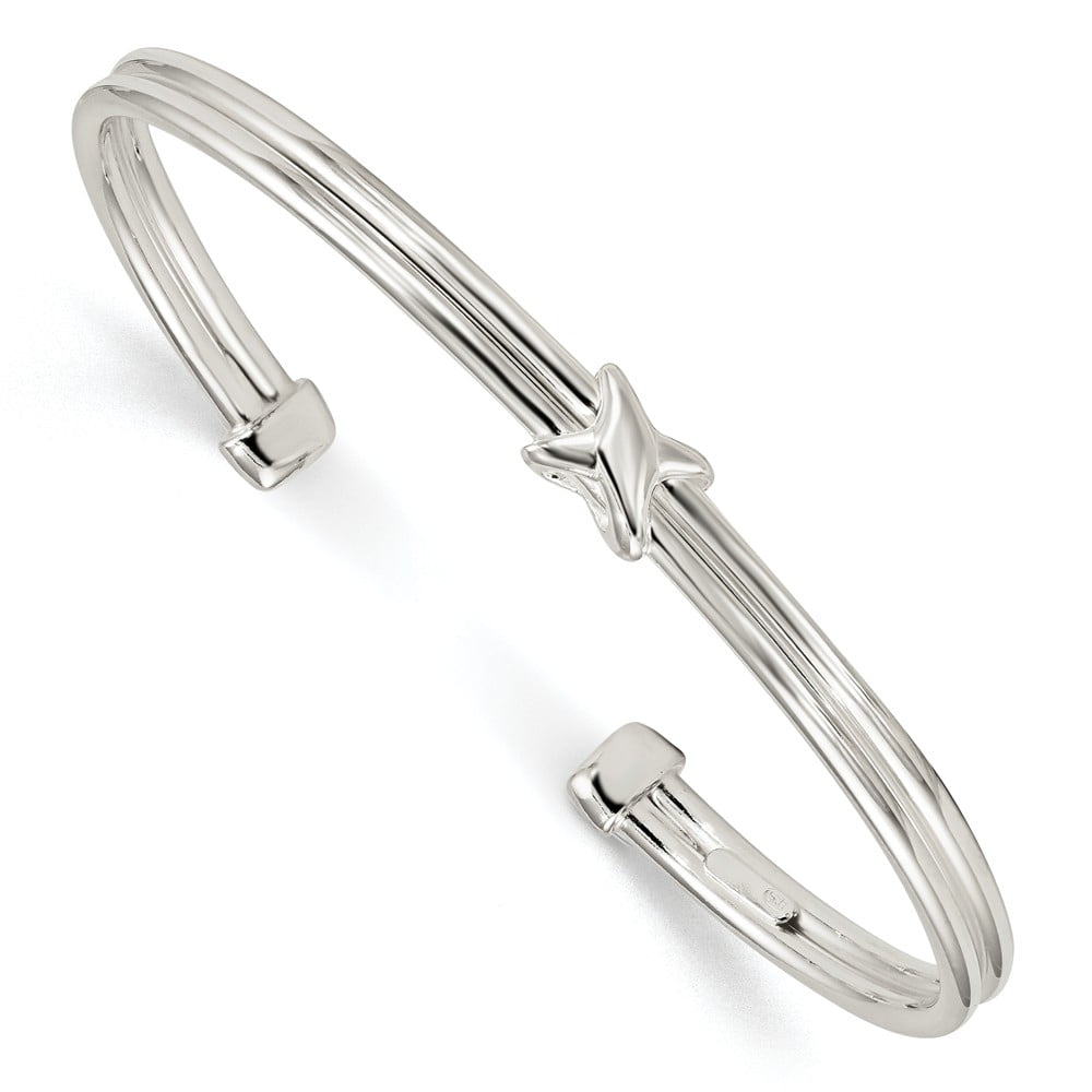 Solid 925 Sterling Silver -X- Cuff Bangle Bracelet (Width = 4mm ...