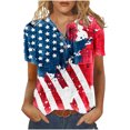 thumbnail image 2 of AOOCHASLIY American Flag Star Women Tops Women Summer Casual Short Sleeve T-Shirt Button Round Neck Independence Day Pullover Blouse Tops, 2 of 5