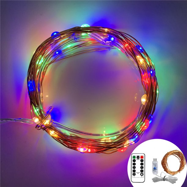 Cadena de luces LED de alambre de cobre con control remoto por USB, 20/10/5 m, para decoración de fiestas en el hogar y bodas, para Navidad
