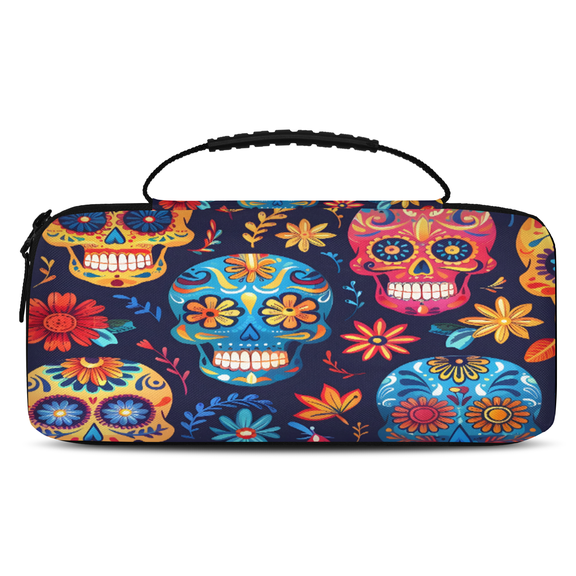 Herdesigns Gothic Skull Floral Carry Case Compatible with Nintendo Switch 2017 & Oled 2021, with 20 Game Card Slots, Sugar Skull Flower Portable Travel Carrying Case Pouch for Accessories & Games
