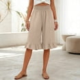 thumbnail image 5 of KDDYLITQ Linen Shorts for Women Elastic Waist Wide Leg Smocked Capris Shorts Beach Summer Ruffle Boho Shorts with Pockets Khaki XL, 5 of 7
