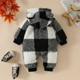 thumbnail image 4 of Glisme Long Sleeve Onesies Girl Plaid Hooded Romper Thermal Jumpsuit Basic Wear Size 12M Black, 4 of 6