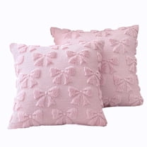 Pink Throw Pillows Covers 2pack Bow Fluffy Plush Aesthetic Pillow Covers for Bed Sofa 18 x 18in(Without Core)