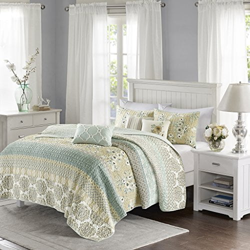 Willa 6 Piece Quilted Coverlet Set Green King/Cal King