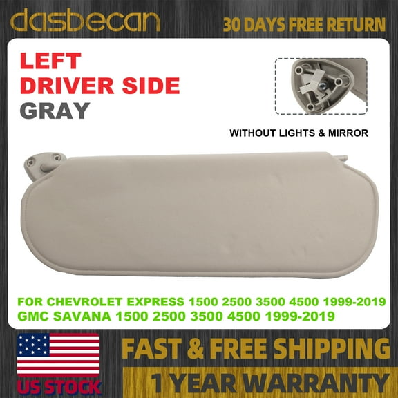 Dasbecan Left Driver Side Sun Visor W/O Light Mirror For Chevrolet Express 1999-2019 #84054688, 84054695