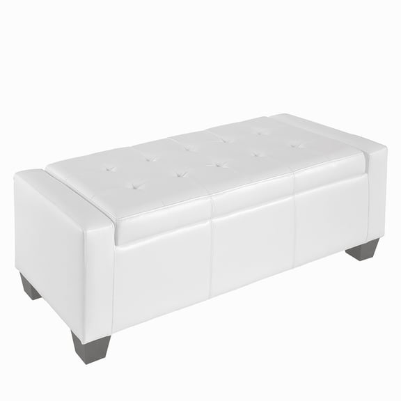 KWUXIN 51" Ottoman with Storage, Storage Ottoman Bench with Safty Hinge, Faux Leather Upholstered Entryway Bench with Seating for Living Room, Bedroom, Holds up to 330 lb, White