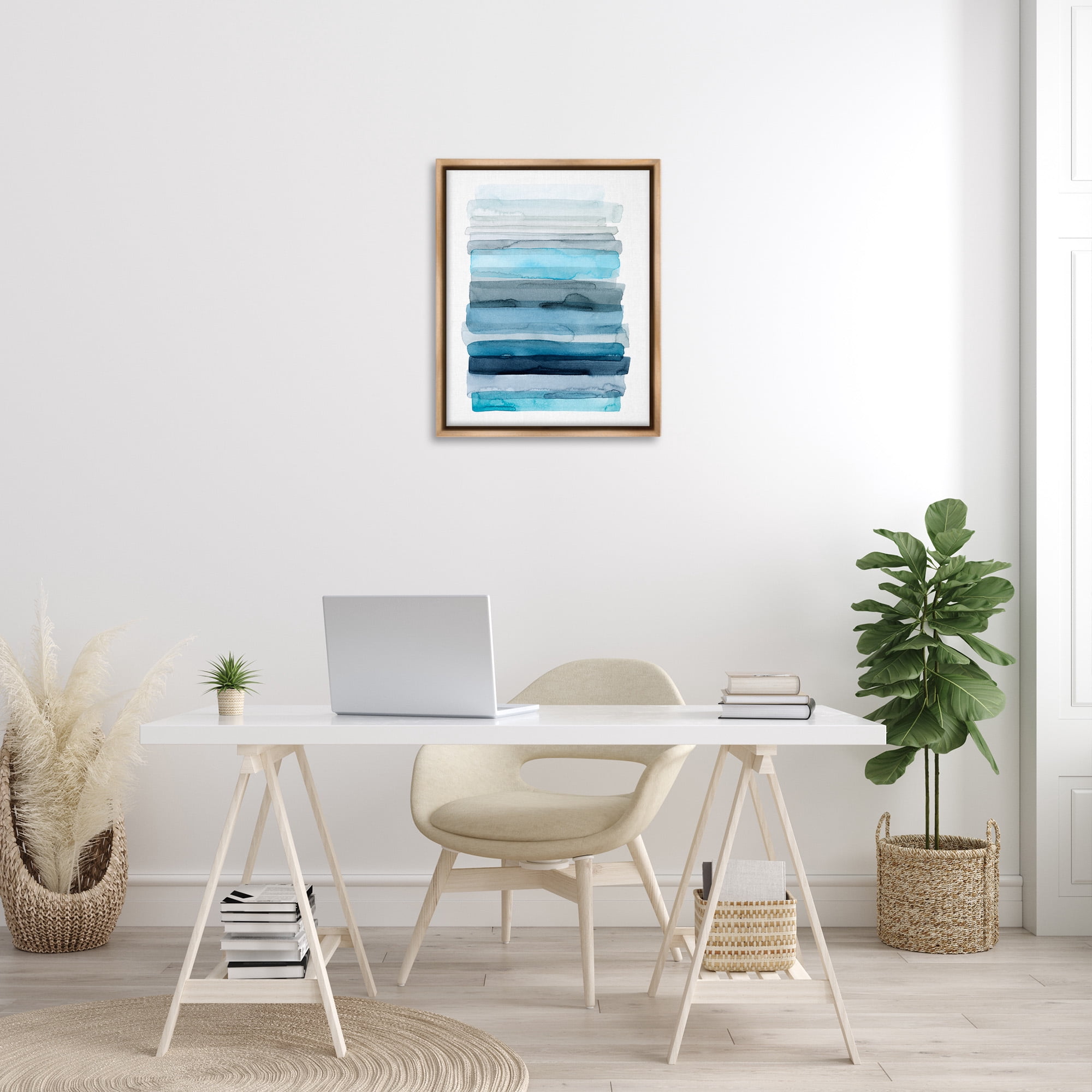 Stupell Industries Water Inspired Ombre Abstract Painting Brown Floater Framed Canvas Art Print Wall Art, 25 x 31