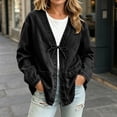 thumbnail image 5 of Cmtiyu Denim Jacket for Women, Long Sleeve Drawstring V Neck Open Front Washed Denim Jackets, Casual Loose Fit Outerwear Jacket with Pockets, S-3XL, 5 of 9