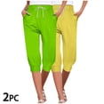 thumbnail image 2 of ATOYSOY Women's Lightweight Pajamas 2 Pack Capris Joggers Pants Legging Drawstring Sweatpants Clearance Trousers Elastic Waist Trendy Pants Pockets Casual Workout Multi-color M, 2 of 9