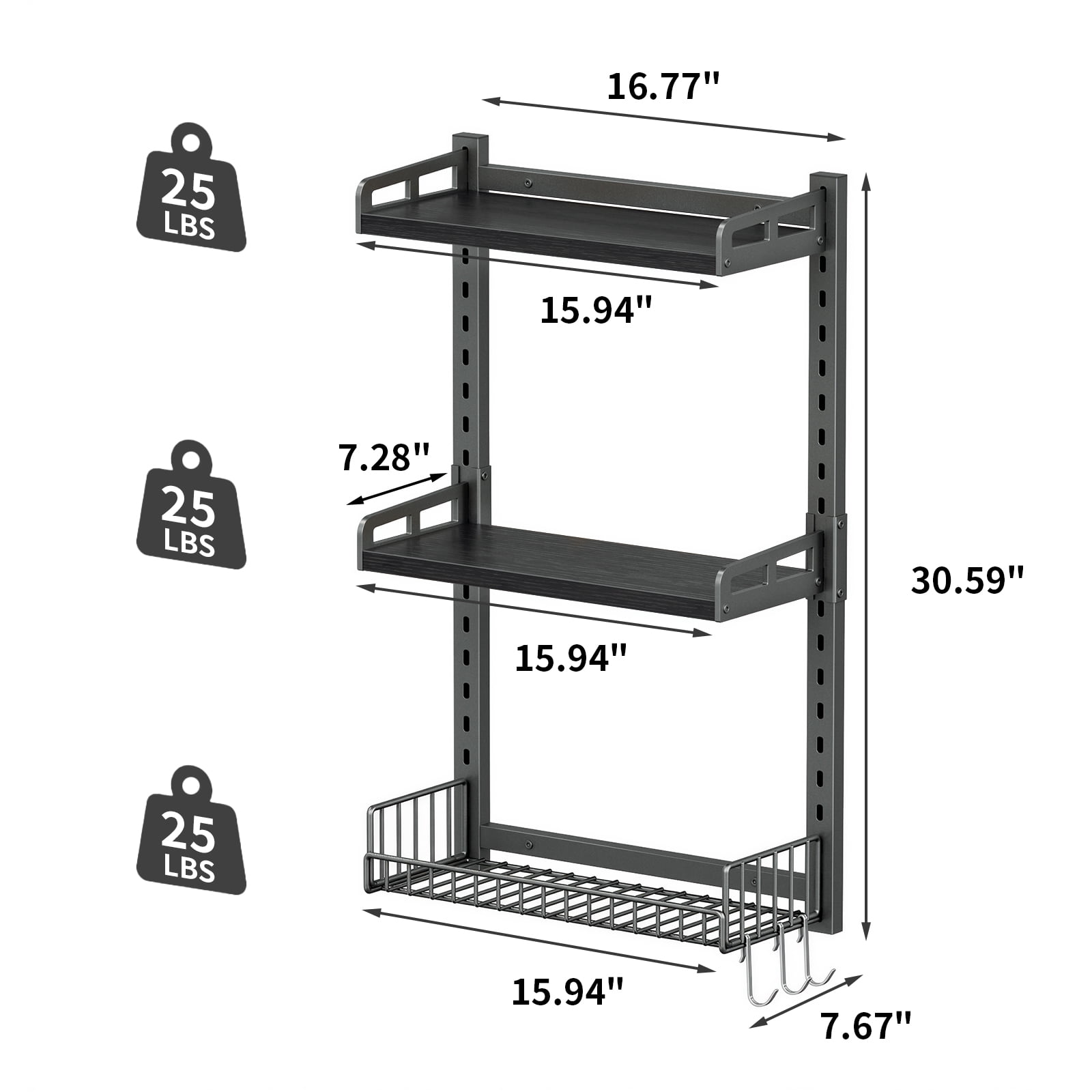 Biemlerfn 3-Tier Wall Mounted Storage Organizer Shelf, Space-Saving & Height-Adjustable Over The Toilet Storage Rack for Bathroom, Kitchen, Living Room, Black