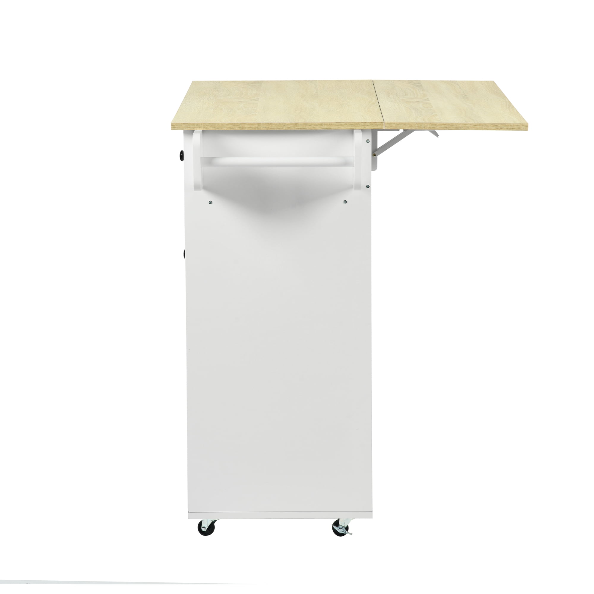 Mobile Kitchen Island Cart with Folding Drop Leaf, Light Oak Top Rolling Storage Cabinet with Drawers, Lockable Wheels & Towel Rack for Kitchen