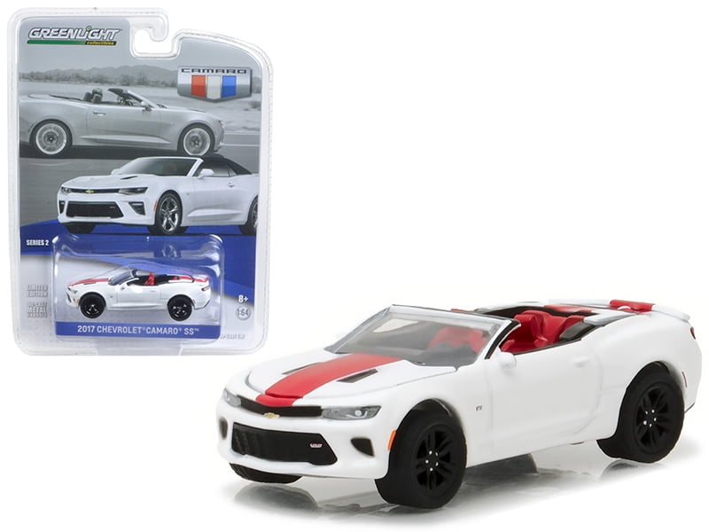 2017 Chevrolet Camaro SS Convertible Summit White with Red Stripe 1/64  Diecast Model Car by Greenlight