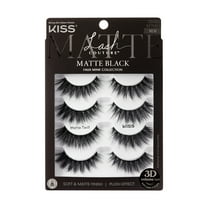KISS Lash Couture Matte Black Faux Mink False Eyelashes, Strip Lashes, Matte Twill, Black, 4 Pairs