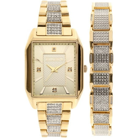 - Men's Crystal Accented Watch and Matching Bracelet, Gold