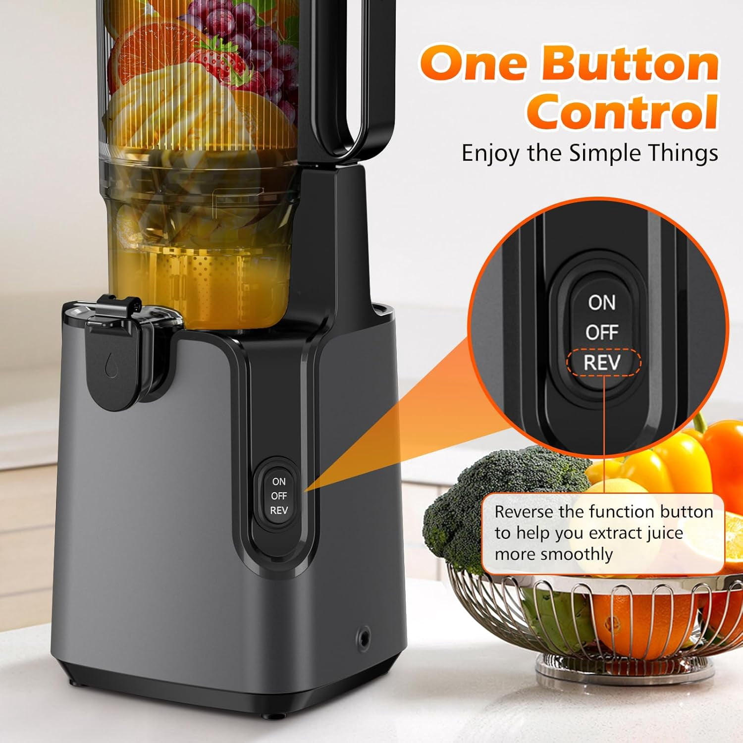 Juicer Machines with 5.8" Large Feed Chute, Cold Press Juicer for Whole Vegetables and Fruits 400W, Slow Masticating juicer Easy to Clean Juice Extractor Machine High Juice Yield
