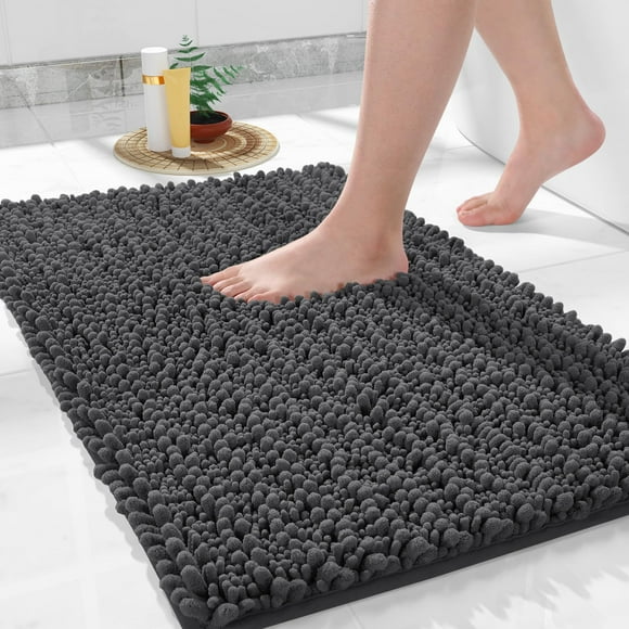 Alfombra de baño Yimobra, grande, antideslizante, lavable, 90 x 60 cm, gris oscuro
