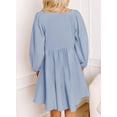 thumbnail image 5 of Womens Casual Smocked Square Neck Dress, Long Sleeve Button Up Empire Waist A-Line Mini Dress, 5 of 9