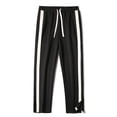 thumbnail image 2 of CLOISE Mens Trousers with Pockets Drawstring Mid Waist Straight Leg Long Pants Elastic Waist Color Block Baggy Travel Vacation Outfits Black M, 2 of 6