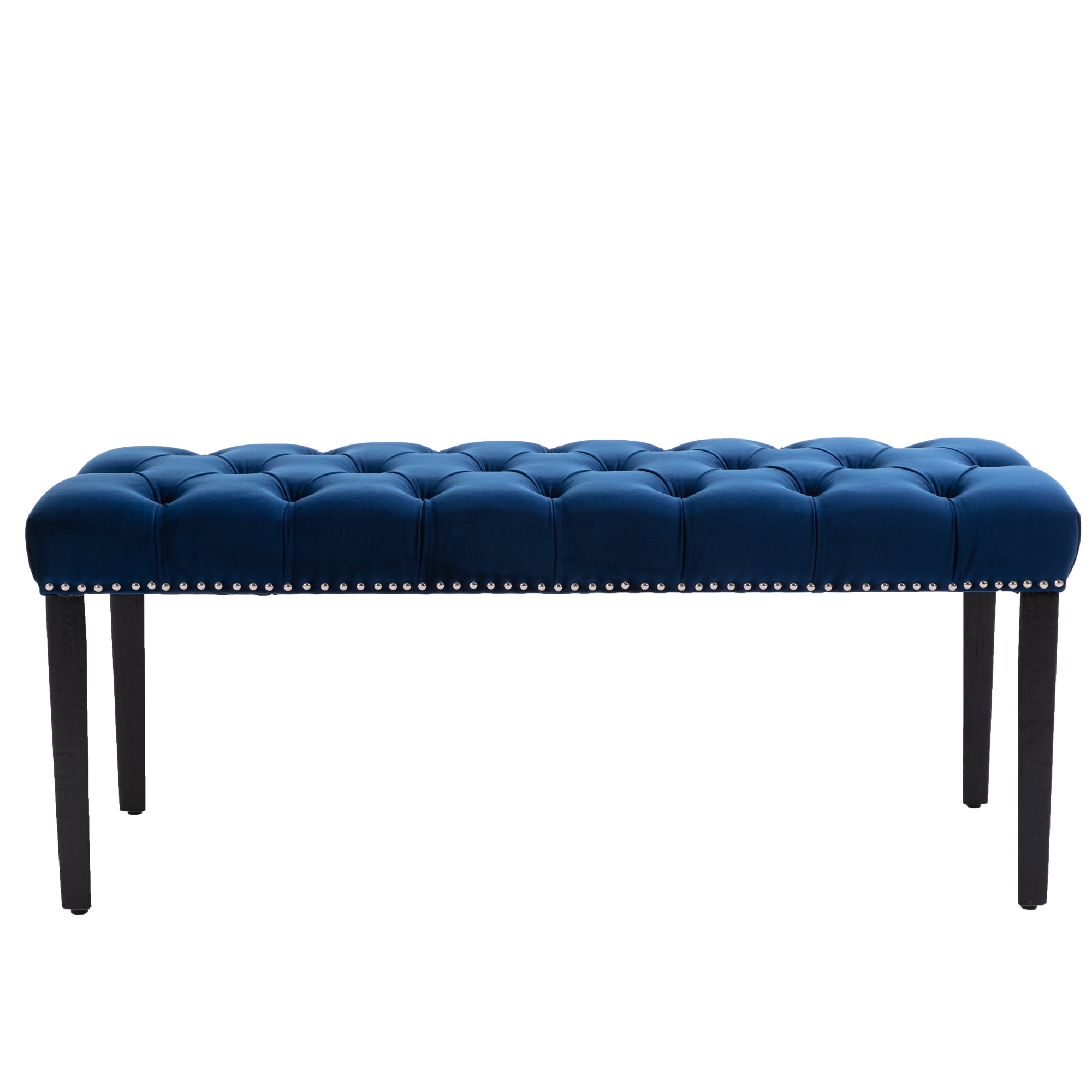 Heng Ming Upholstered Tufted Bench Ottoman, Velvet Dining Bench Bedroom Bench Footrest Stool Accent Bench for Entryway Dining Room Living Room, Blue