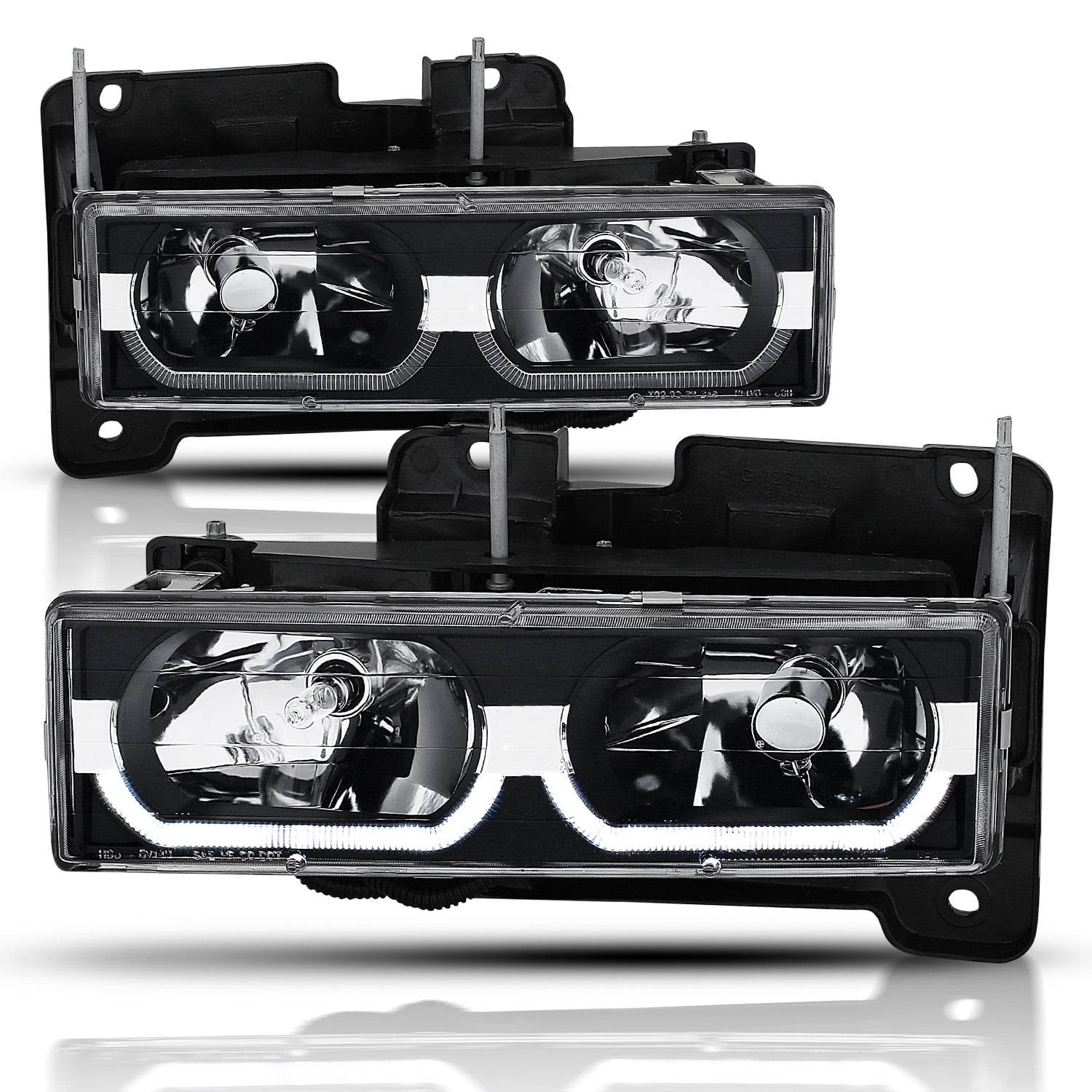 Passenger and Driver Side AmeriLite Clear Crystal LED Halo Headlights Pair for Chevy Fullsize Truck/SUV 