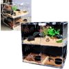4 Grids Acrylic Reptile Cage with Thermometer, Multiple Ventilation Holes, Upper Flip Cover, Mortise Lock, Insect Cage for Spiders, Horned Frogs, Geckos, Snakes